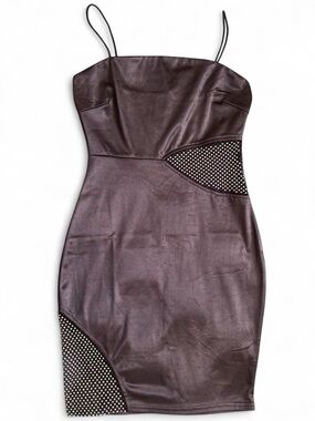 Windsor | Black Satin Rhinestone Fishnet Cutout Mini Dress | Size S 🖤